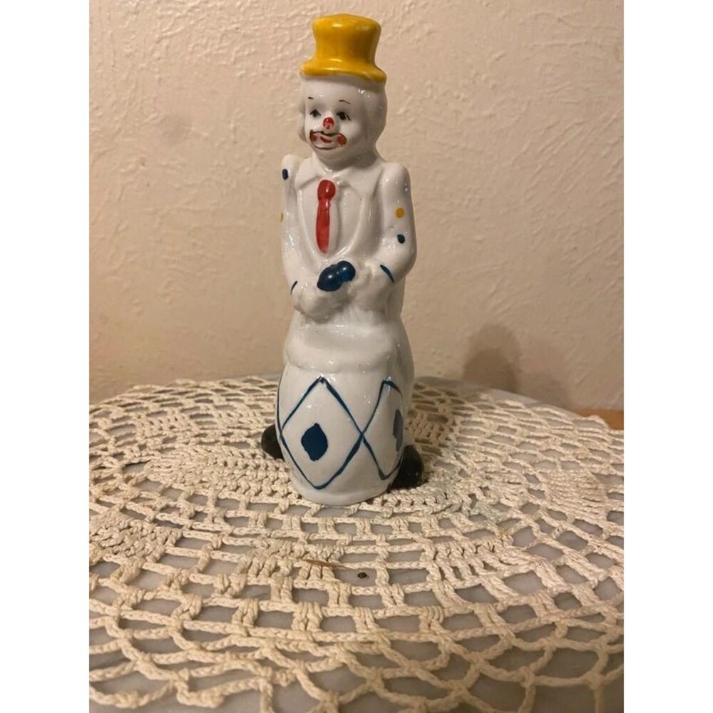 Vintage Porcelain Clown Figurine Sitting on Drum
